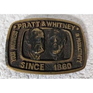 Vintage Pratt & Whitney Belt Buckle Engines Aircraft Aviation Solid Brass 1970s